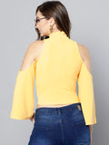 Yellow High Neck Cold Shoulder Bell Sleeve Top4
