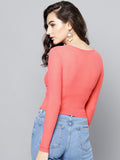 Coral Front Knot Full Sleeve Bodycon Top5