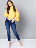 Yellow High Neck Cold Shoulder Bell Sleeve Top5