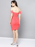 Coral Slit Bardot Dress5