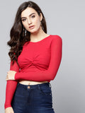 Red Front Knot Full Sleeve Bodycon Top4