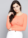 Peach Front Knot Full Sleeve Bodycon Top1