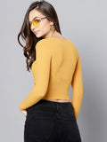Mustard Front Knot Full Sleeve Bodycon Top4