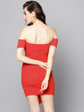 Red Slit Bardot Dress5