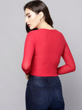 Red Front Knot Full Sleeve Bodycon Top5